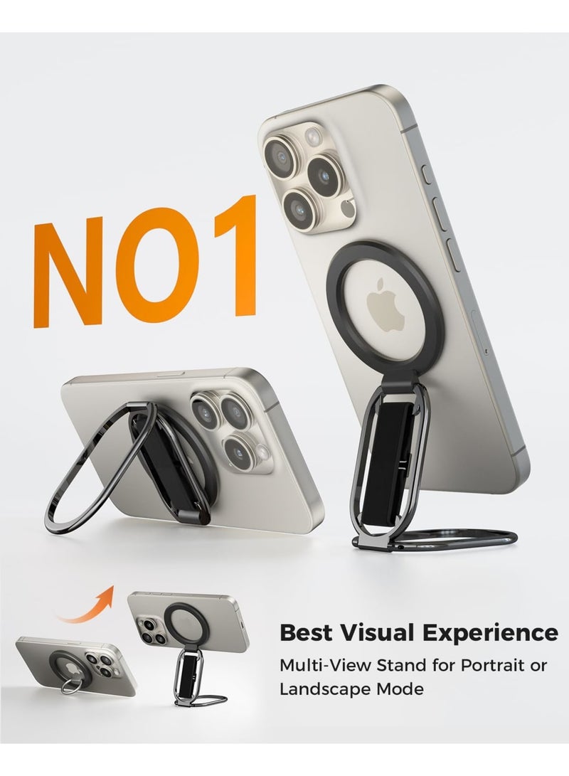 SYOSI [2024 Newest] 4-in-1 Phone Ring Holder Strap for MagSafe Phone Grip, Finger Loop Kickstand Compatible with iPhone 15/14/13/12/Pro/Max/Plus (Black) - Image 4